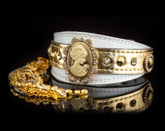 Dog Collar Cameo, Handmade, Leather greyhound collar, Dog Collar for Italy Greyhound, Windhundhalsband, Xoloitzcuintli collar, Poodle collar
