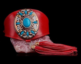 Red leather dog collar for Sighthound, Greyhound, Afghan Hound, Saluki, Galgo, Azawakh, Lurcher, Borzoi