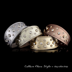 Wide soft collar made of genuine leather with crystals for Italian Greyhounds and Whippets. Ideal for puppies. Various colors are available