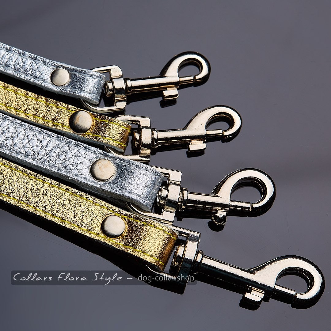 Gold and Silver Dog Leash, Leather Dog Leash, Dog Leash Leather