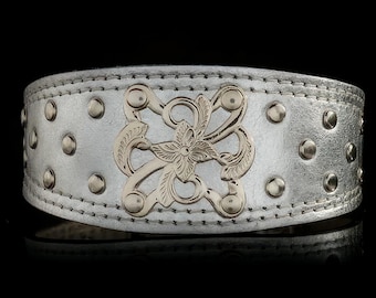 Silver dog collar | Leather dog collar for Italian greyhound | Whippet  | Galgo collar | Sighthound | Luxury dog collar | Small dog collar
