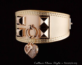 Leather Dog Collar for Italian Greyhound, Xoloitzcuintli, Whippet, Sighthound Exclusive collar, Luxury Collar, Handmade Collar Diamond heart