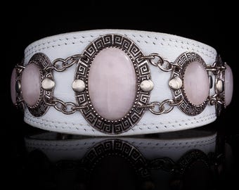 Luxury leather dog collar Rose Quartz | leather greyhound collar | Sighthound, Xoloitzcuintli, Whippet collar, Saluki, Afghan Hound collar