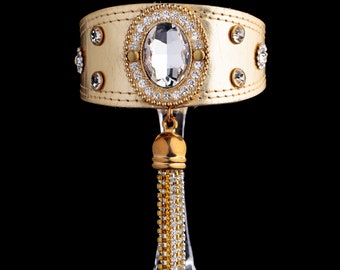 Gold leather dog collar | Jeweled dog collar for Italian Greyhound, Sighthound, Whippet, Greyhound collar, Xoloitzcuintli, Poodle