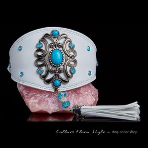 Collier de chien blanc, collier en cuir pour lévrier, lévrier, lévrier afghan, saluki, galgo, azawakh