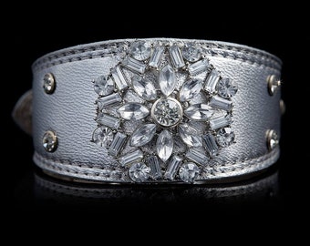 Crystal leather dog collar for Italian greyhound (levriero italiano), Chinese Crested Dog, Whippet, Xoloitzcuintli, Poodle, Sighthound