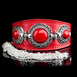 Luxury leather dog collar for Italian Greyhound, Sighthound, Xoloitzcuintli | small dog collar | design dog collar | red leather dog collar