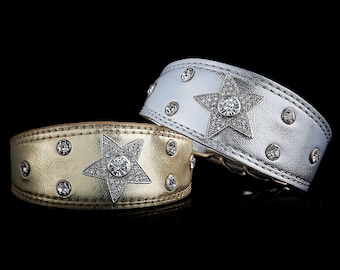 Crystal leather dog collar for Italian greyhound (levriero italiano), Chinese Crested Dog, Whippet, Xoloitzcuintli, Poodle, Sighthound