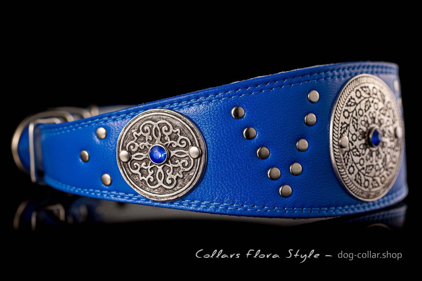 Blue Leather Dog Collar luxury dog collar for Sighthound Etsy