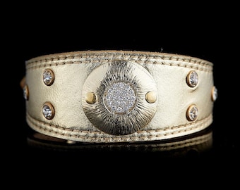 Luxury leather dog collar for Italian greyhound, levriero italiano, Whippet, Xoloitzcuintli, Poodle, Sighthound dog collar | gold dog collar