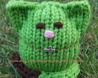 Green Cat with Cross Charm