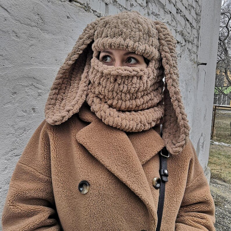 Gorro de invierno cálido con orejas de conejo, pasamontañas con orejas de conejo, gorro divertido de conejito, regalo de Navidad, gorro de conejo de ganchillo, pasamontañas para festivales y snowboard, regalo hecho a mano imagen 15