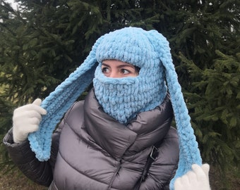 Sombrero de invierno Conejo Sombrero cálido Pasamontañas Orejas Regalo de Navidad Sombrero de punto Regalo hecho a mano Conejito Invierno Pasamontañas Regalo de cumpleaños