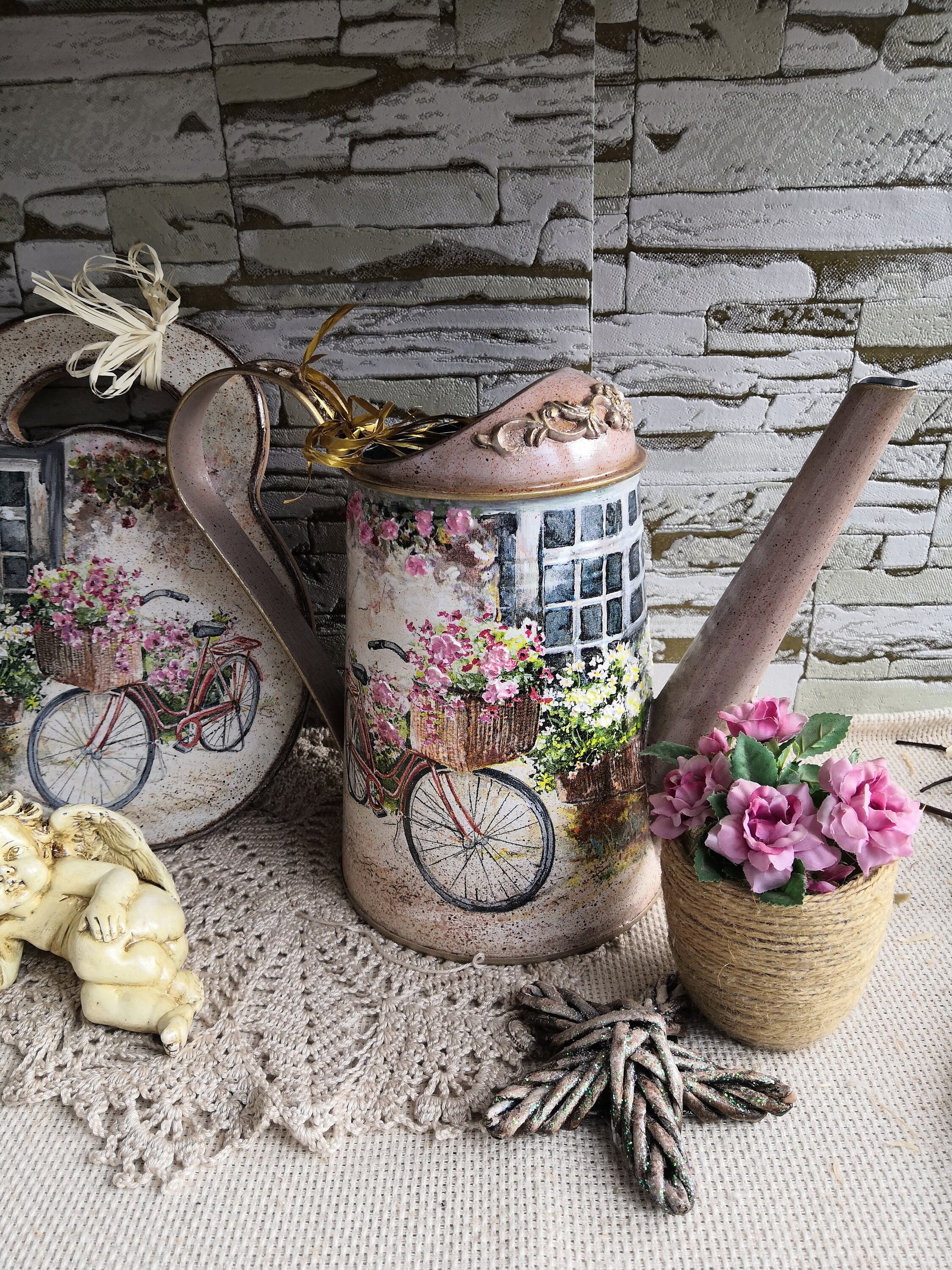 Set Garden Watering Can Kitchen Board Galvanized Metal Etsy