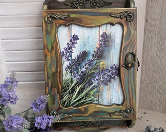 Unique Key rack Key Cabinet wooden Provence Lavender Key organizer Key box Key holder for wall Mother's day