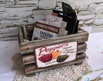 Kitchen box Wooden box Storage box Condiment box Handmade Decor Decoupage  In the kitchen drawer Box for seasoning