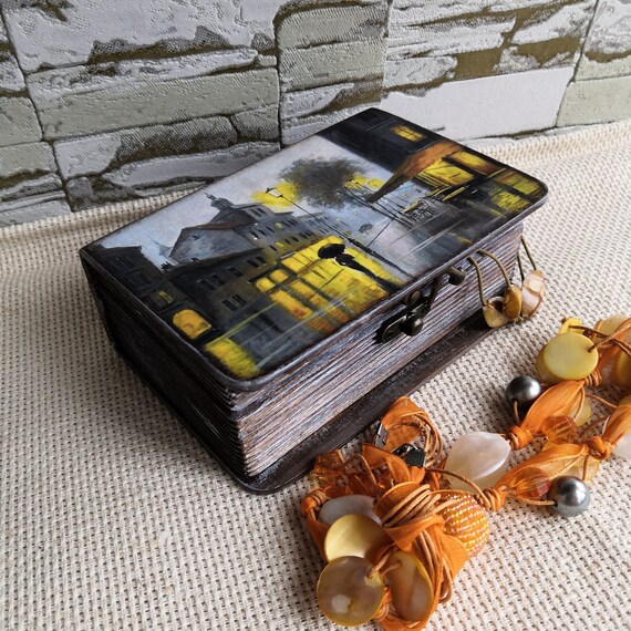 Organizador de cajas Caja de libros de madera Libro de madera Regalo para mama Caja de madera Caja de almacenamiento Caja de joyeria Caja de dinero Etsy Mexico