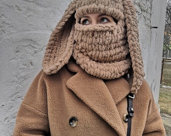 Pasamontañas cálido y divertido con orejas, regalo de Navidad, gorro con orejas de conejo, gorro divertido, regalo para ella, pasamontañas de invierno
