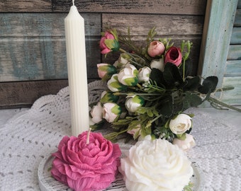 Soy Candle Peony Flower Candle Set Romantic Candle Handmade Gift Valentine's Day Mother's Day Mom Gift Shaped Candle Peony Cylinder Candle
