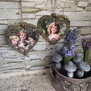Interior Decor Heart Hanging Ornaments Mother&#39;s Day Interior Heart Ornament Heart Vintage Girls Decoupage Wooden Heart Valentine&#39;s Day Gift