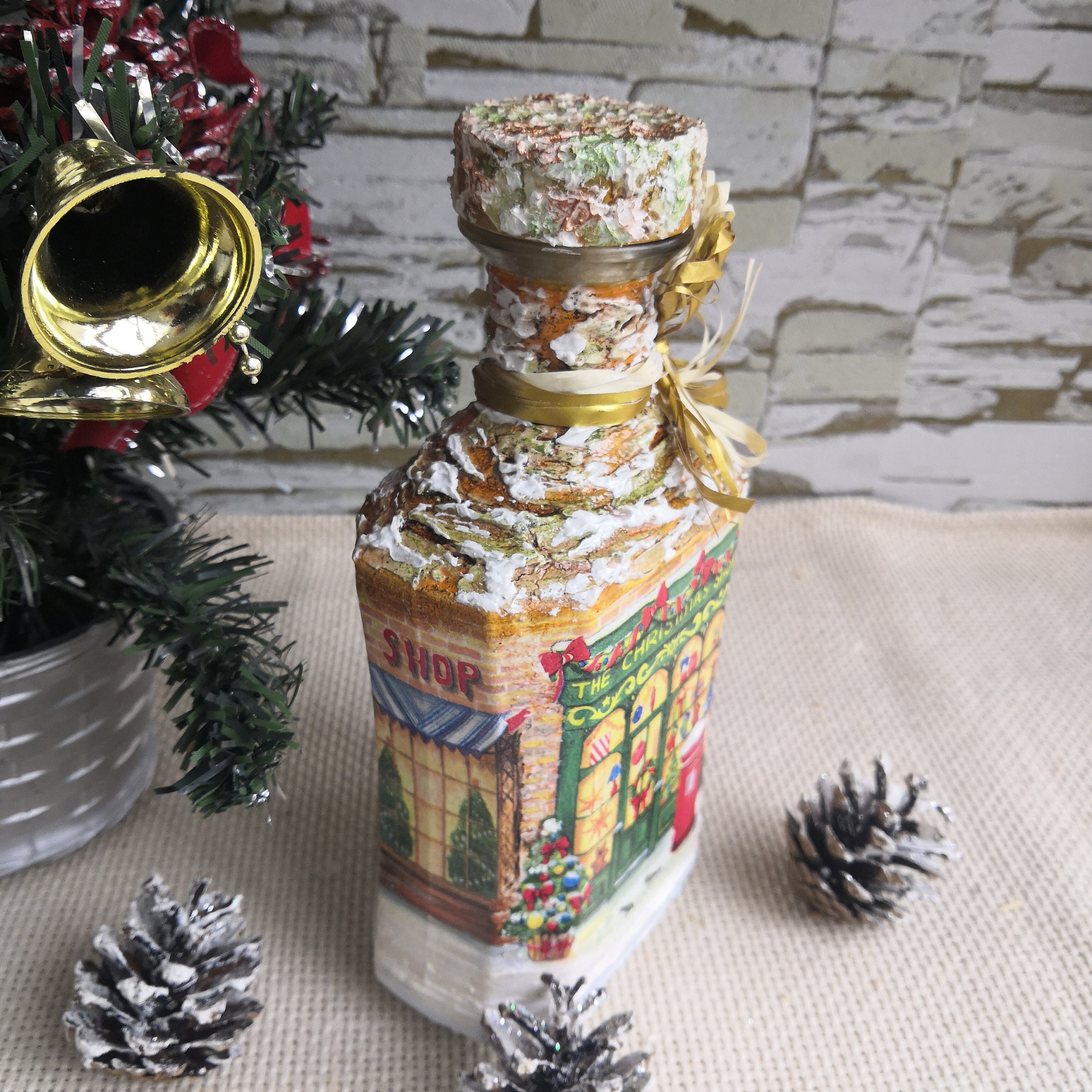 Christmas Bottle Decoupage Christmas gift Festive New Year Etsy