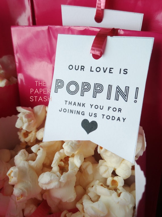 24 Personalised vintage//retro Wedding Favour Tag Sweets//Popcorn popped with love
