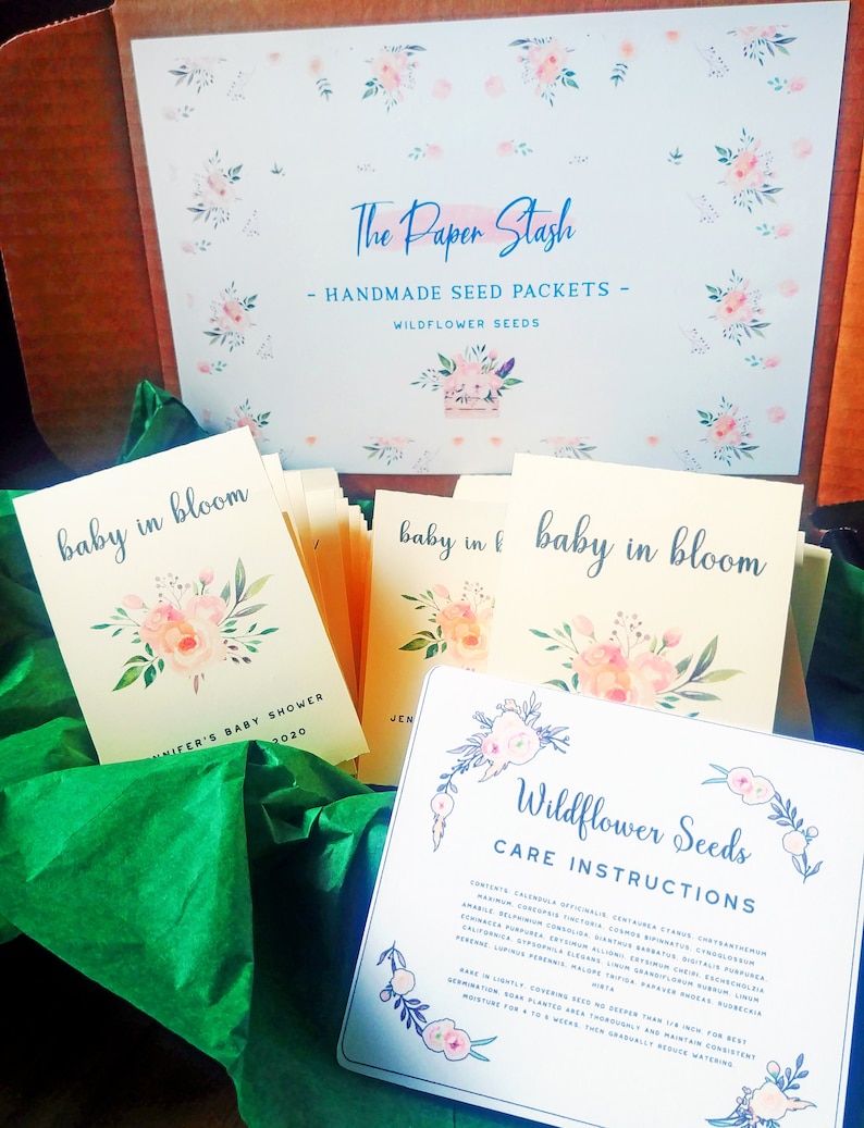 Baby in Bloom, Wildflower Butterfly Mix, Handmade and Personalized Wildflower Mix Seed Packet Envelope Favours image 2