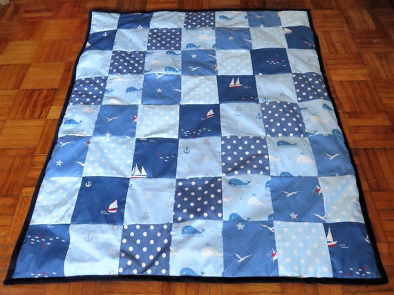 Couverture Plaid Courte Pointe Patchwork Pour Bebe Bleu Etsy