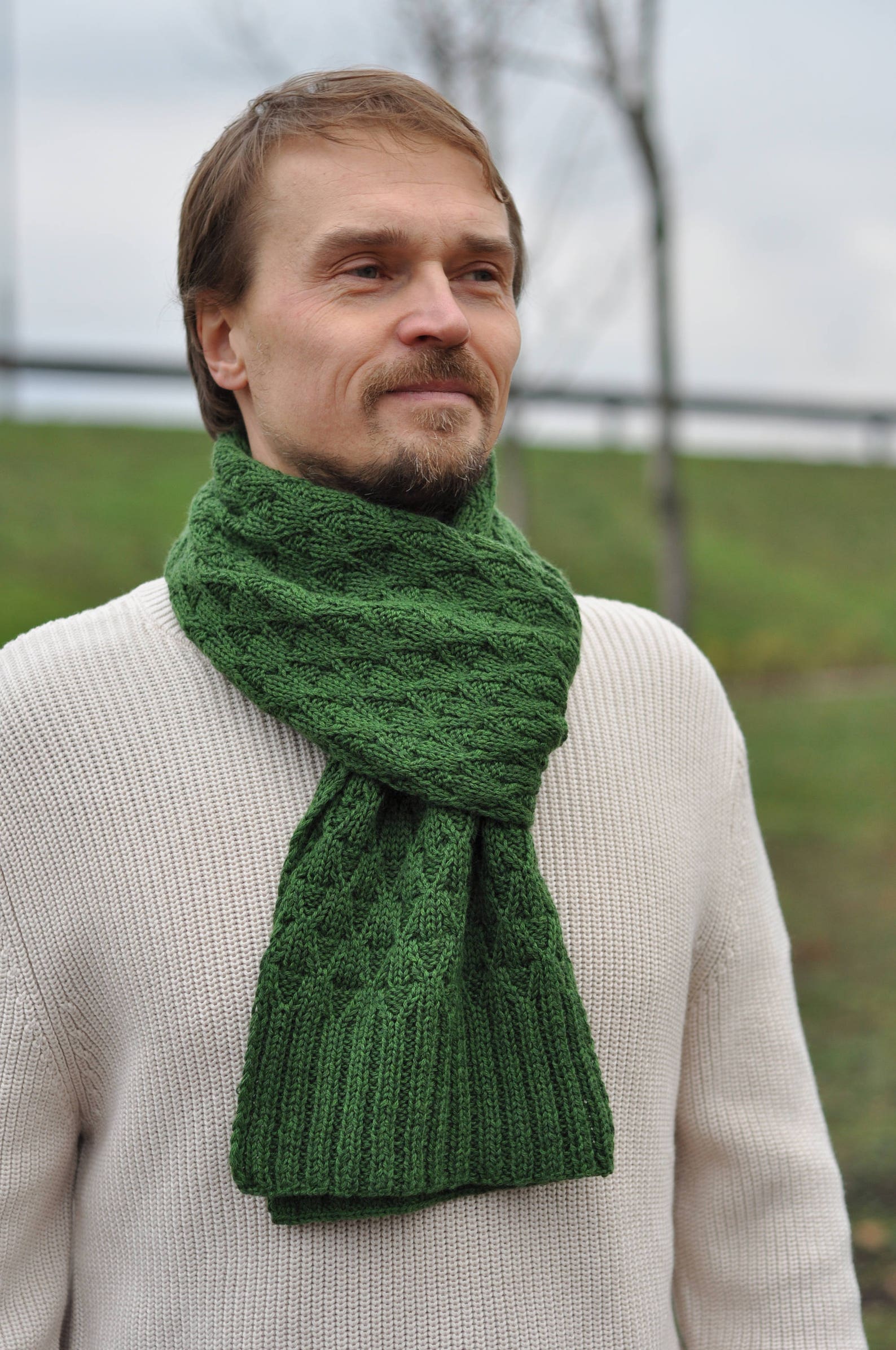 100% merino wool Green Wool Long Scarf For Men Men's Scarf | Etsy