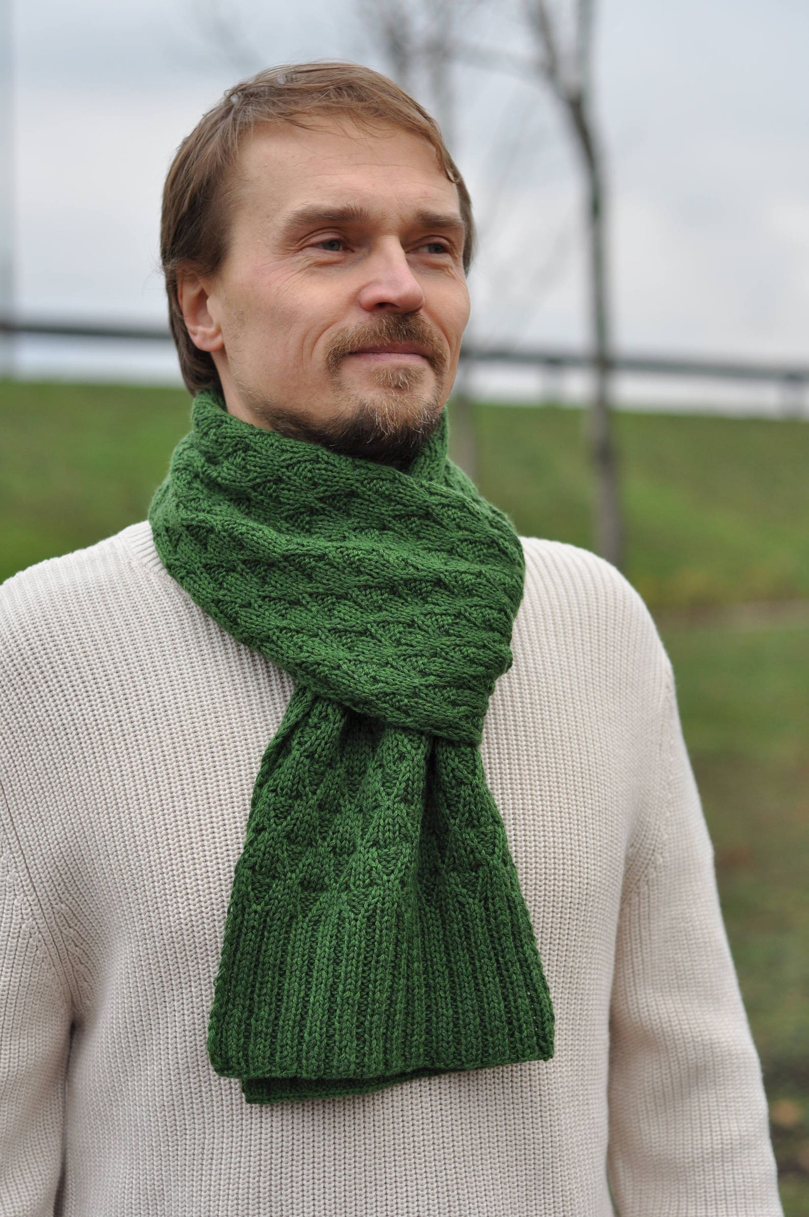 100 merino wool Green Wool Long Scarf For Men Men's Scarf Etsy