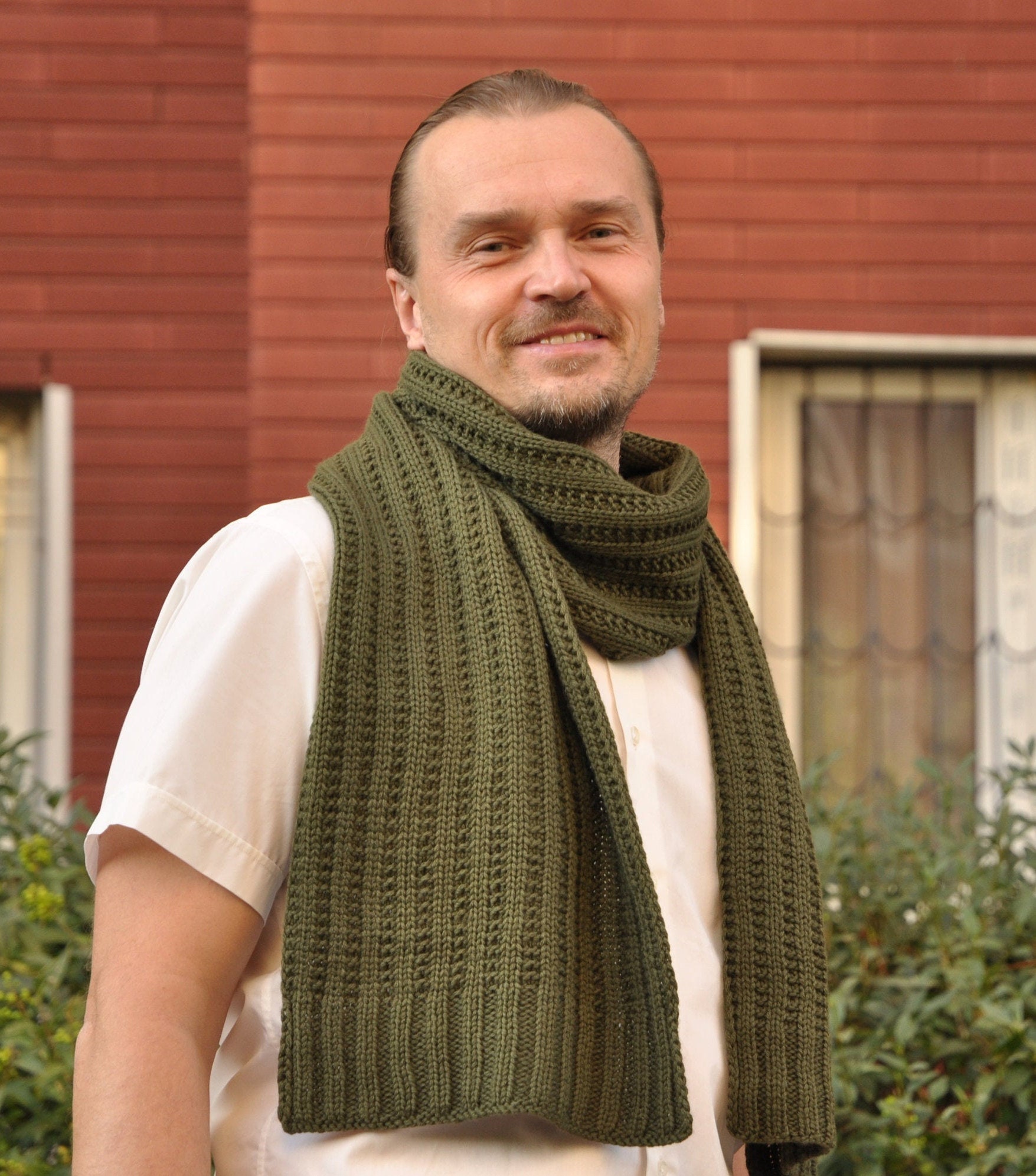 Wool Green Knitted Scarf for Men 100% Merino Wool Men's - Etsy Australia