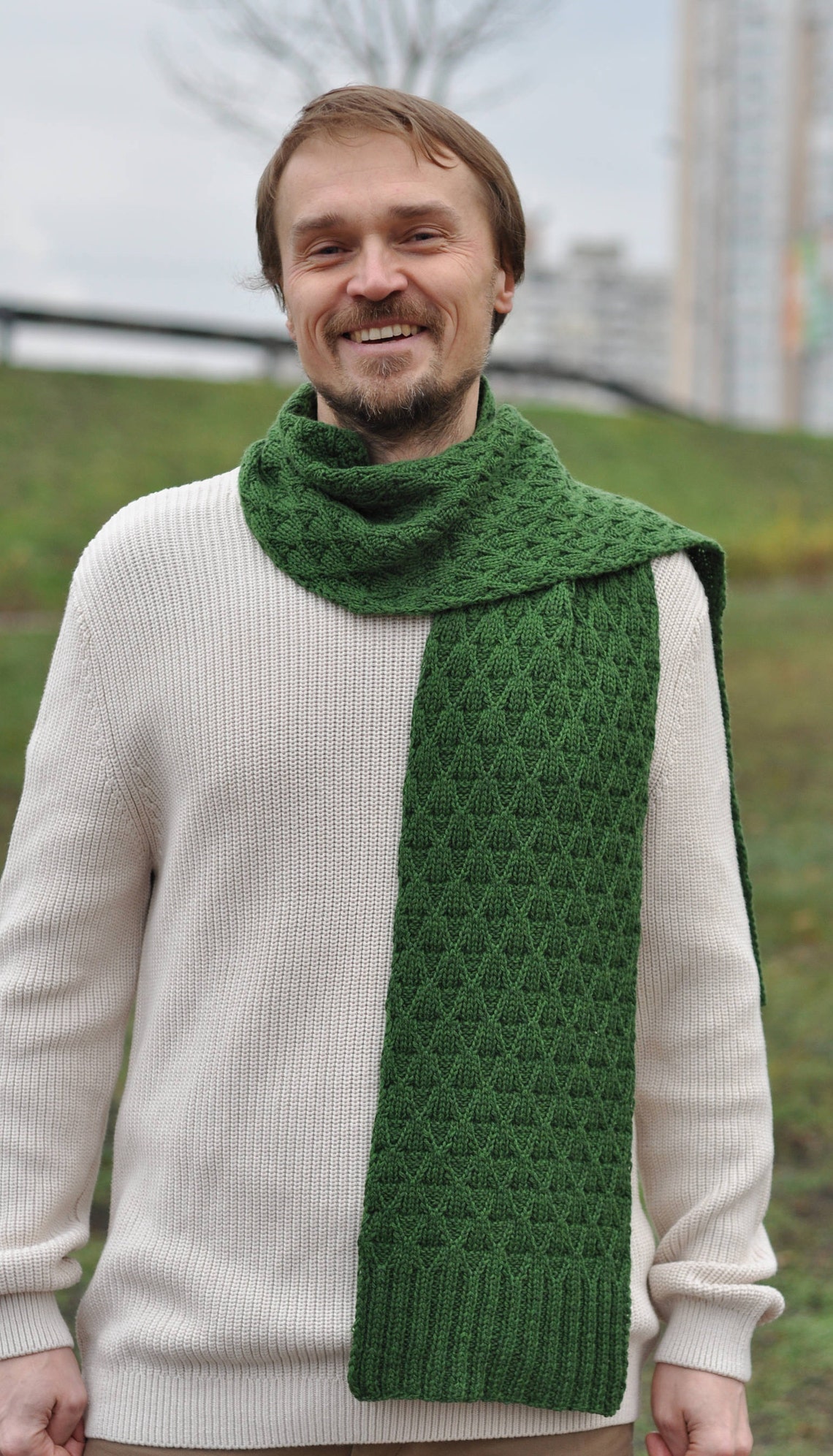 100 Merino Wool Green Wool Long Scarf for Men Men's Scarf Wool Scarf