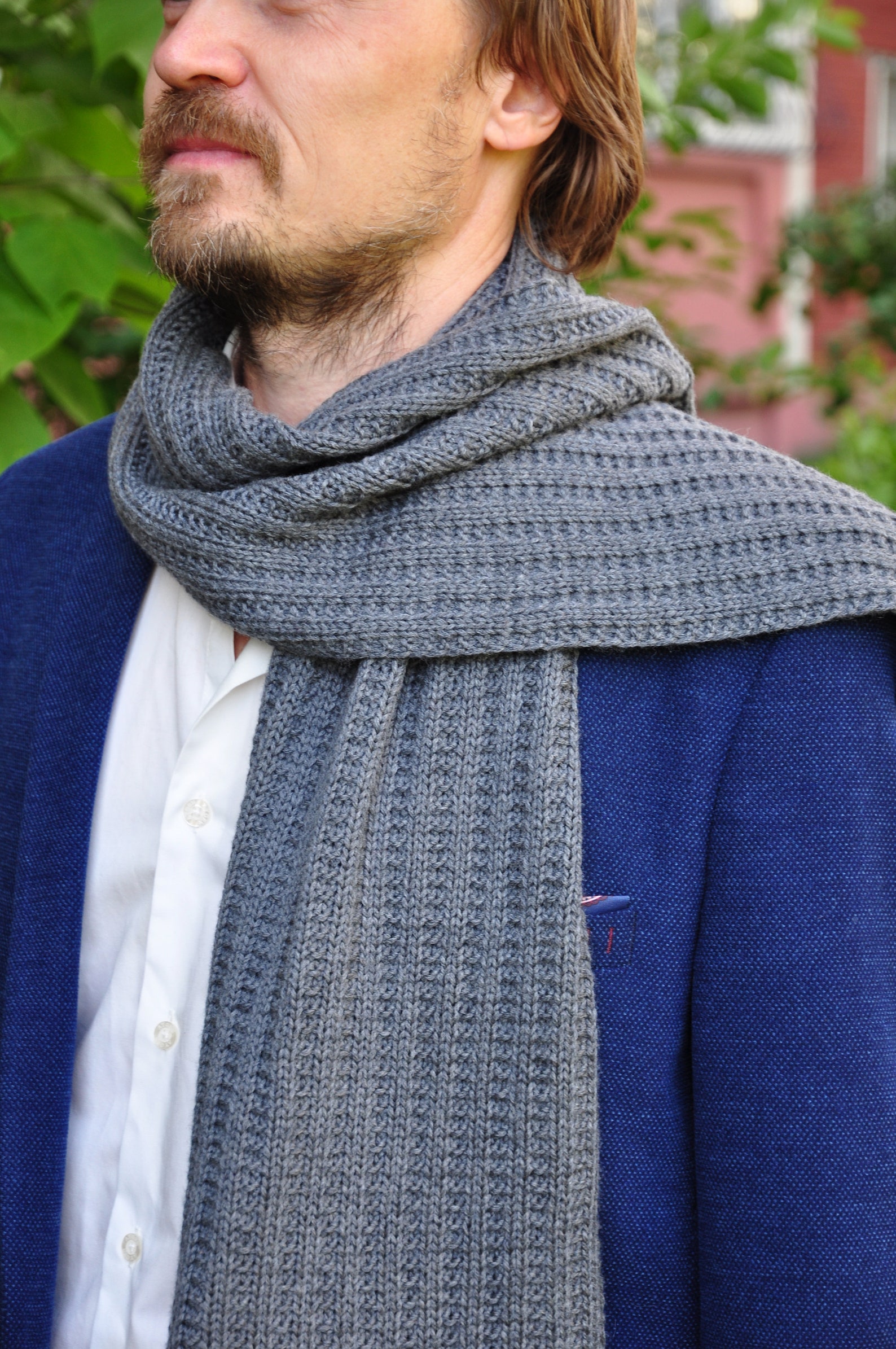 100% Merinowolle Grau Wolle Langer Schal für Männer. - Etsy.de