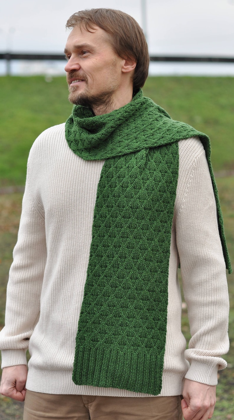 100% merino wool Green Wool Long Scarf For Men Men's Scarf | Etsy