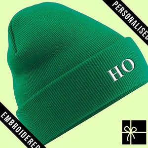 Personalised Kelly Green Beanie Hat, Fully EMBROIDERED Initial Beanie present with CUSTOM TEXT, Personalized gift, Customized winter hat