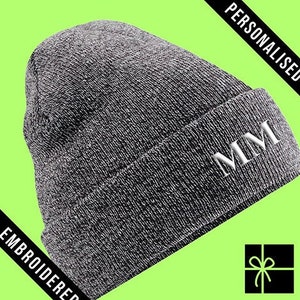 Personalised Charcoal Beanie Hat, Fully EMBROIDERED Initial Beanie with your CUSTOM TEXT, Personalized xmas gift, Customized winter hat