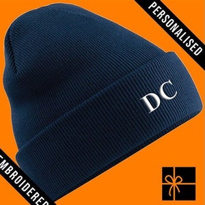 Personalised Navy Blue Beanie Hat, Fully EMBROIDERED Initial Beanie with your CUSTOM TEXT, Personalized gift, Customized winter hat