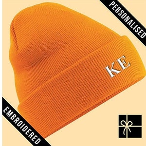 Personalised Orange Beanie Hat, Fully EMBROIDERED Initial Beanie with your CUSTOM TEXT, Personalized gift, Customized winter hat