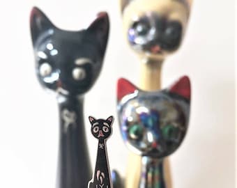 Vintage Pin Club - Elongated Neck Black Cat Enamel Pin Badge