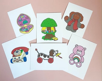 6 Vintage Retro Toy Prints Postcards Post Cards