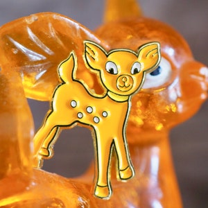 Vintage Pin Club - 1970s  Kitsch orange Bambi deer Enamel Pin Badge