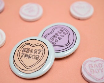 Heart Throb / Couple Goals Retro Vintage Bride Wedding Love Hearts Badges