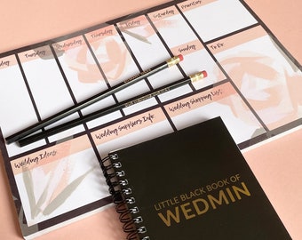 Bride Wedding Planning Notepad, Desk Planner, Pencils, Stationery - WEDMIN by Magpie Wedding