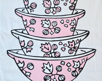 Vintage Pink Pyrex Gooseberry Cinderella 100% cotton tea towel - Large Stack