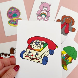 Cartão postal com estampa de telefone de brinquedo retrô vintage CHATTER