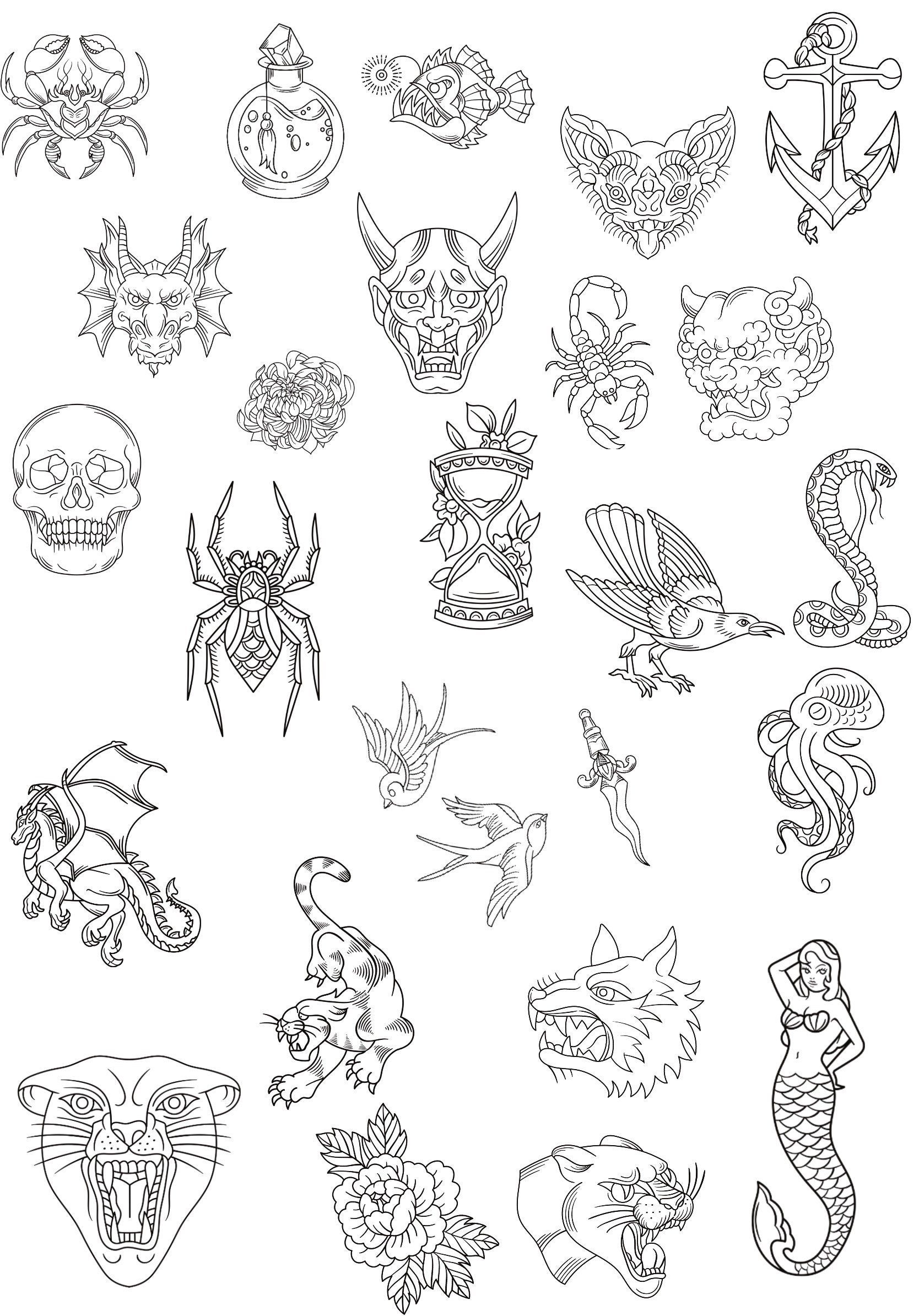 Tattoo Coloring Pages, Adult Coloring Book Etsy