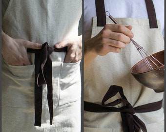 Brown apron for men, hemp personalized apron, natural apron dress