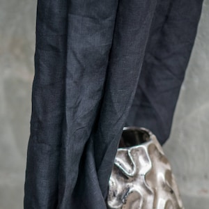 Black linen curtains, natural drapery panel, blackout modern curtain panel, organic window treatment