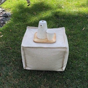 Square floor cushion, Scandinavian style coffee table, minimalist linen footstool, boho seat, ottoman pouf