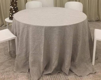 Grey round linen tablecloth, Natural linen table top, Large organic grey table cloth, Rustic wedding table cover, Organic rustic table decor